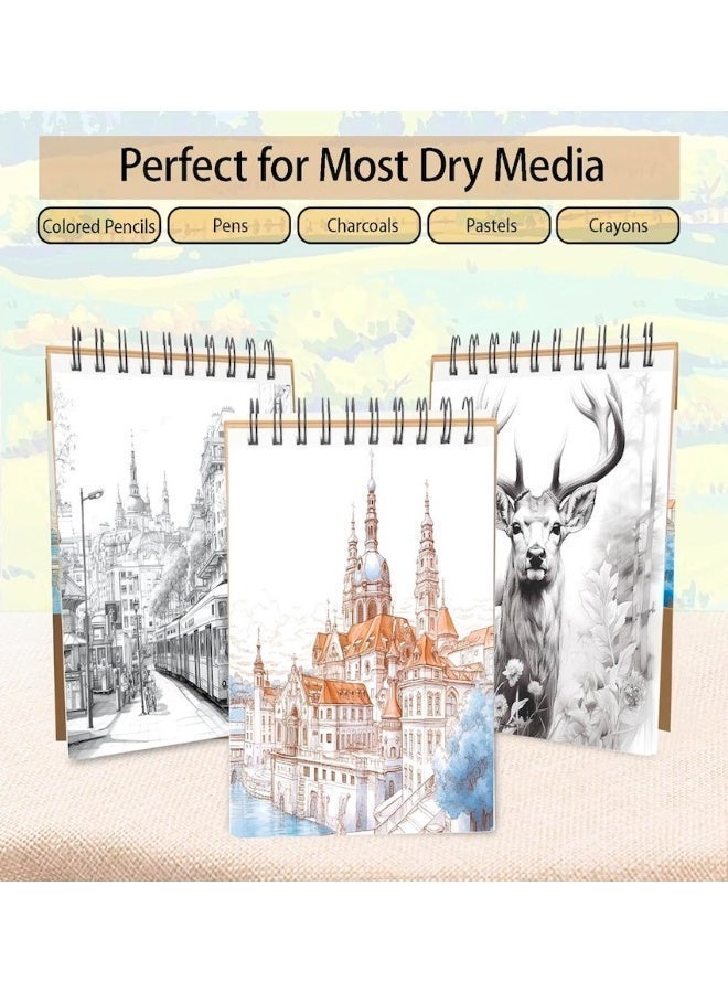 دفتر رسم صغير 5.5 × 8.5 بوصة، لوحة رسم ذات غلاف حلزوني علوي، 100 ورقة لكل ورقة، ورق رسم 68 رطل/100 جرام لكل متر مربع، لوحة رسم للأطفال والكبار، مثالية لأقلام الرصاص الملونة وأقلام الرصاص وأقلام التلوين وأقلام الباستيل الزيتية والرسومات، عبوة واحدة - Image 5